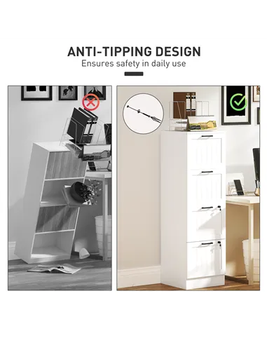 HOMCOM 4 Drawer Filing Cabinet with Lock, Office Storage Cabinet with Adjustable Hanging Bars for A4 Letter Size Files, White