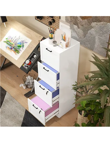 HOMCOM 4 Drawer Filing Cabinet with Lock, Office Storage Cabinet with Adjustable Hanging Bars for A4 Letter Size Files, White
