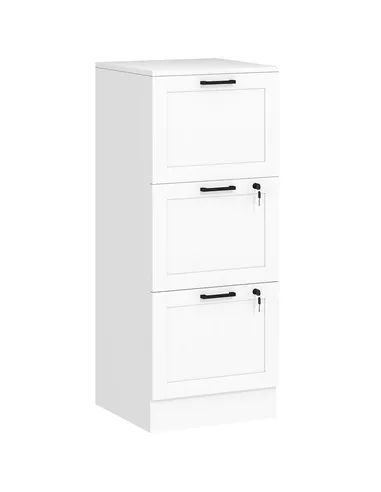 HOMCOM 3 Drawer Filing Cabinet with Lock, Office Storage Cabinet with Adjustable Hanging Bars for A4 Letter Size Files, White