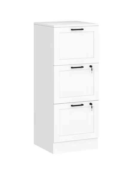HOMCOM 3 Drawer Filing Cabinet with Lock, Office Storage Cabinet with Adjustable Hanging Bars for A4 Letter Size Files, White