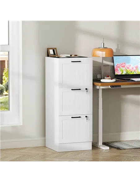 HOMCOM 3 Drawer Filing Cabinet with Lock, Office Storage Cabinet with Adjustable Hanging Bars for A4 Letter Size Files, White