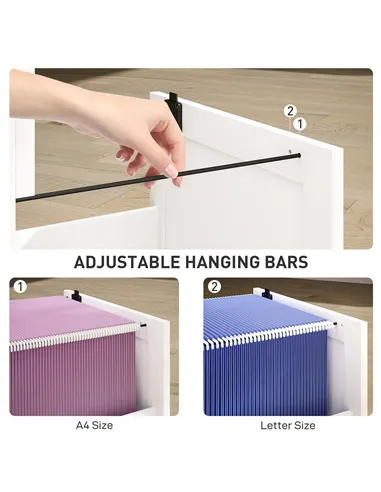 HOMCOM 3 Drawer Filing Cabinet with Lock, Office Storage Cabinet with Adjustable Hanging Bars for A4 Letter Size Files, White