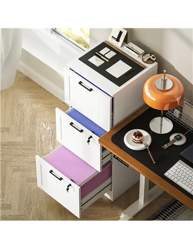 HOMCOM 3 Drawer Filing Cabinet with Lock, Office Storage Cabinet with Adjustable Hanging Bars for A4 Letter Size Files, White