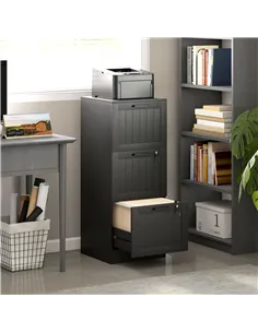 HOMCOM 3 Drawer Filing Cabinet with Lock, Office Storage Cabinet with Adjustable Hanging Bars for A4 Letter Size Files, Black 2