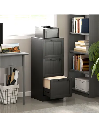 HOMCOM 3 Drawer Filing Cabinet with Lock, Office Storage Cabinet with Adjustable Hanging Bars for A4 Letter Size Files, Black