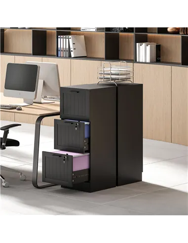 HOMCOM 3 Drawer Filing Cabinet with Lock, Office Storage Cabinet with Adjustable Hanging Bars for A4 Letter Size Files, Black