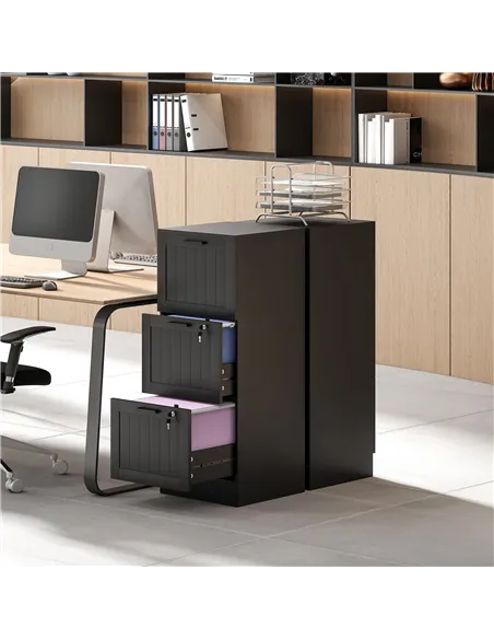 HOMCOM 3 Drawer Filing Cabinet with Lock, Office Storage Cabinet with Adjustable Hanging Bars for A4 Letter Size Files, Black