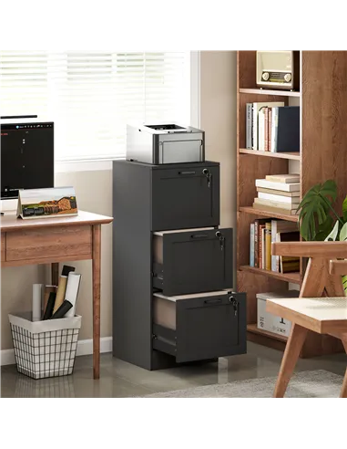 HOMCOM 3-Drawer Filing Cabinet with Lock - Black