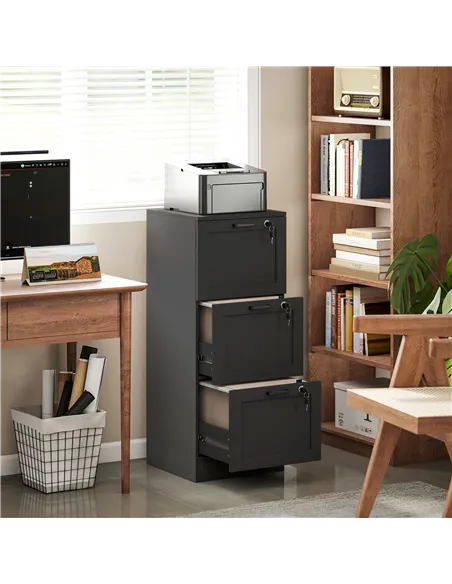 HOMCOM 3-Drawer Filing Cabinet with Lock - Black