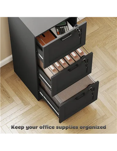 HOMCOM 3-Drawer Filing Cabinet with Lock - Black