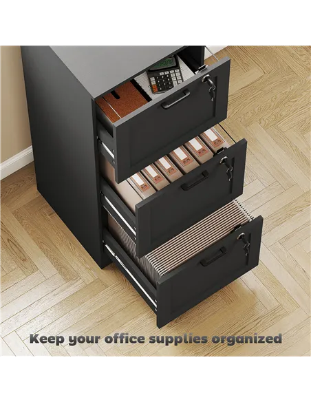 HOMCOM 3-Drawer Filing Cabinet with Lock - Black