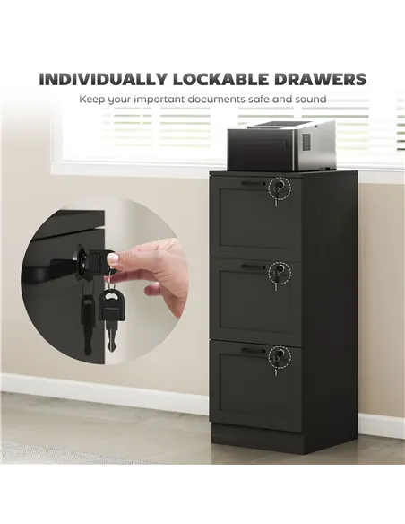 HOMCOM 3-Drawer Filing Cabinet with Lock - Black
