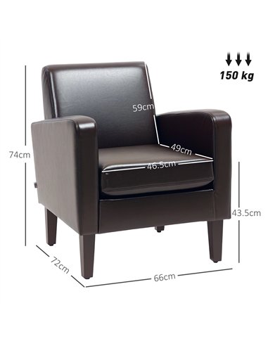 HOMCOM Faux Leather Simple Armchair - Brown