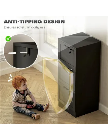 HOMCOM 3-Drawer Filing Cabinet with Lock - Black