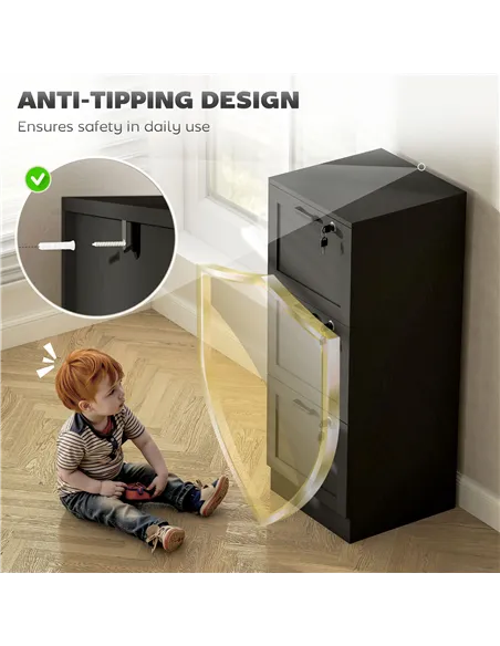 HOMCOM 3-Drawer Filing Cabinet with Lock - Black