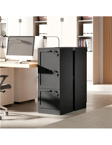 HOMCOM 3-Drawer Filing Cabinet with Lock - Black