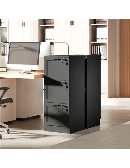 HOMCOM 3-Drawer Filing Cabinet with Lock - Black
