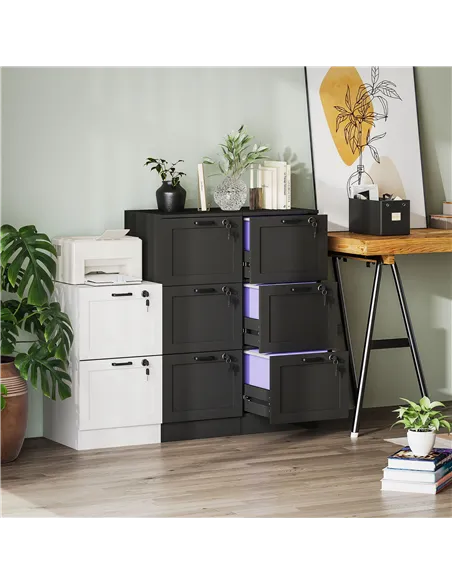 HOMCOM 3-Drawer Filing Cabinet with Lock - Black