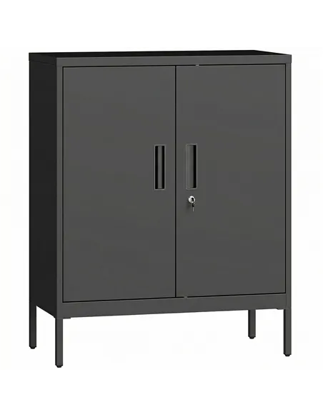 HOMCOM Metal Storage Cabinet with Lock and Adjustable Shelves - Black