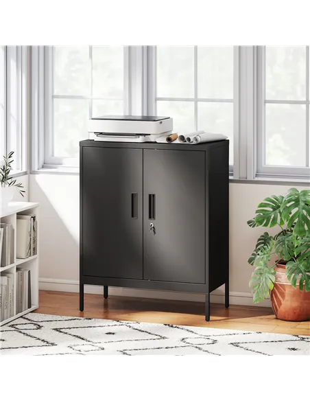 HOMCOM Metal Storage Cabinet with Lock and Adjustable Shelves - Black