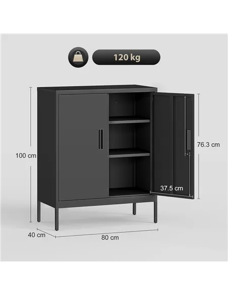 HOMCOM Metal Storage Cabinet with Lock and Adjustable Shelves - Black