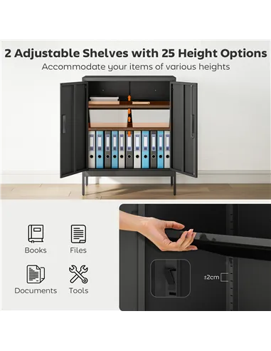 HOMCOM Metal Storage Cabinet with Lock and Adjustable Shelves - Black