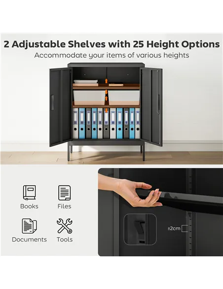 HOMCOM Metal Storage Cabinet with Lock and Adjustable Shelves - Black