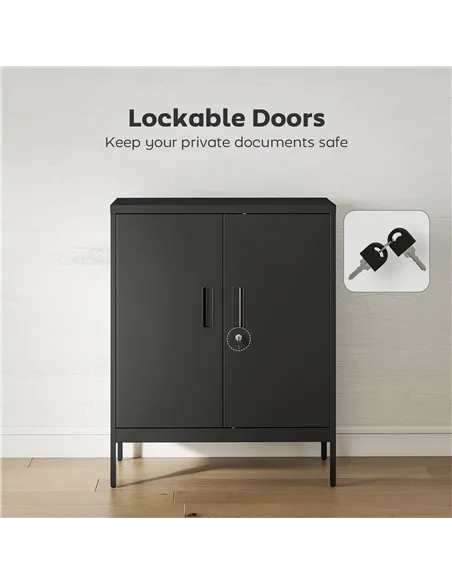 HOMCOM Metal Storage Cabinet with Lock and Adjustable Shelves - Black