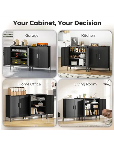 HOMCOM Metal Storage Cabinet with Lock and Adjustable Shelves - Black