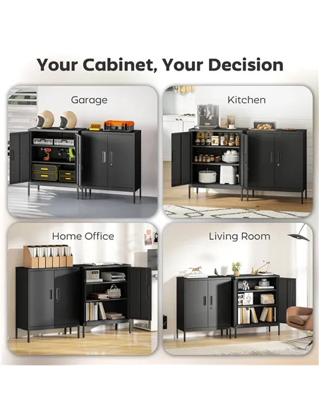 HOMCOM Metal Storage Cabinet with Lock and Adjustable Shelves - Black