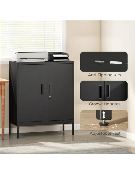 HOMCOM Metal Storage Cabinet with Lock and Adjustable Shelves - Black