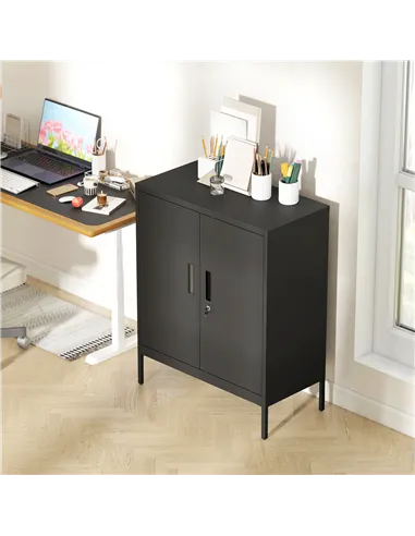 HOMCOM Metal Storage Cabinet with Lock and Adjustable Shelves - Black