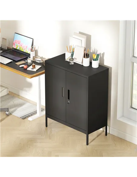 HOMCOM Metal Storage Cabinet with Lock and Adjustable Shelves - Black