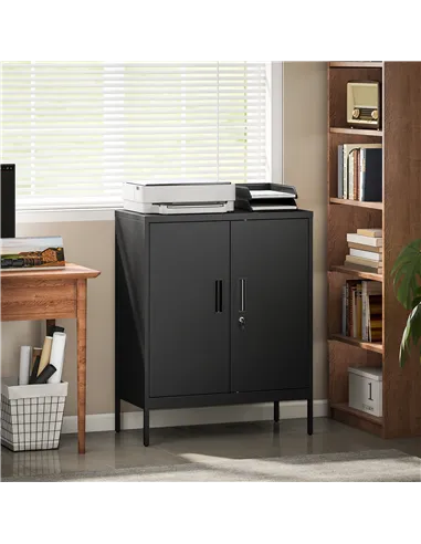 HOMCOM Metal Storage Cabinet with Lock and Adjustable Shelves - Black