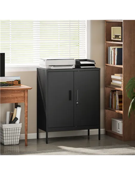 HOMCOM Metal Storage Cabinet with Lock and Adjustable Shelves - Black