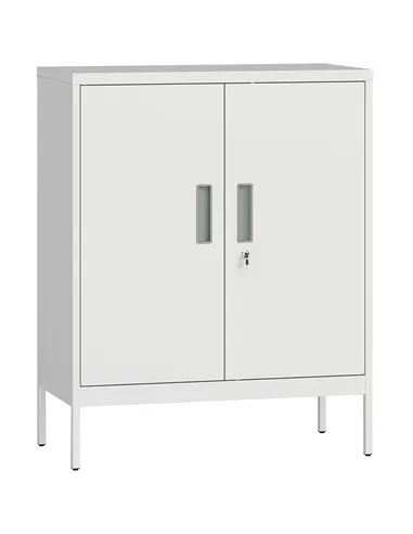 HOMCOM Metal Storage Cabinet with Lock and Adjustable Shelves - White