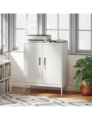 HOMCOM Metal Storage Cabinet with Lock and Adjustable Shelves - White