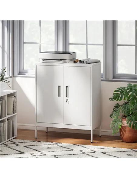 HOMCOM Metal Storage Cabinet with Lock and Adjustable Shelves - White