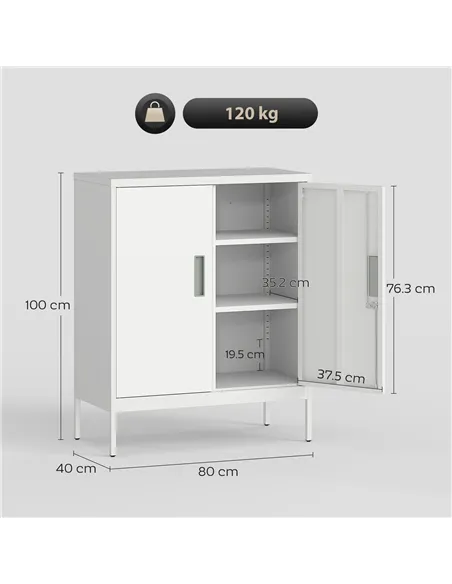 HOMCOM Metal Storage Cabinet with Lock and Adjustable Shelves - White