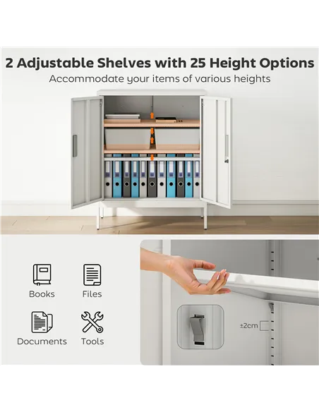 HOMCOM Metal Storage Cabinet with Lock and Adjustable Shelves - White