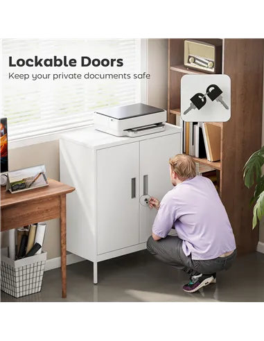 HOMCOM Metal Storage Cabinet with Lock and Adjustable Shelves - White