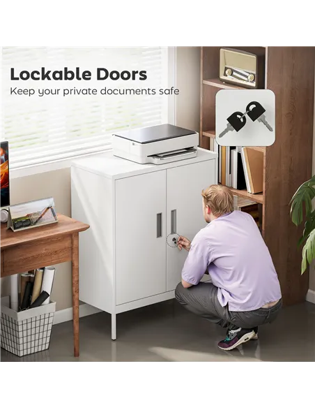 HOMCOM Metal Storage Cabinet with Lock and Adjustable Shelves - White