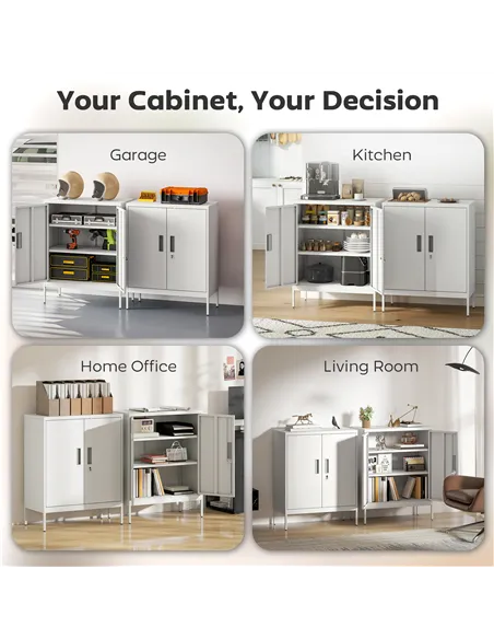 HOMCOM Metal Storage Cabinet with Lock and Adjustable Shelves - White