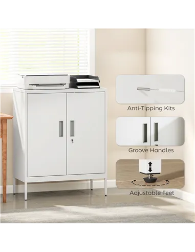 HOMCOM Metal Storage Cabinet with Lock and Adjustable Shelves - White