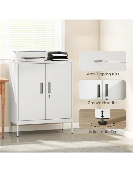 HOMCOM Metal Storage Cabinet with Lock and Adjustable Shelves - White