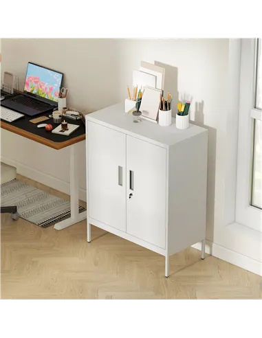 HOMCOM Metal Storage Cabinet with Lock and Adjustable Shelves - White