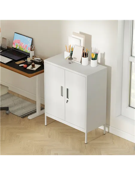 HOMCOM Metal Storage Cabinet with Lock and Adjustable Shelves - White