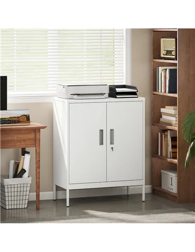 HOMCOM Metal Storage Cabinet with Lock and Adjustable Shelves - White