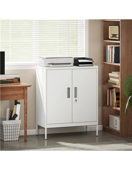 HOMCOM Metal Storage Cabinet with Lock and Adjustable Shelves - White