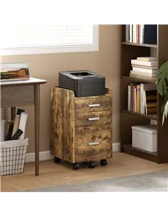 HOMCOM 3 Drawer Filing Cabinet, Rolling File Cabinet with Edged Top for Letter, A4 Size, Hanging File Folders, Rustic Brown 2